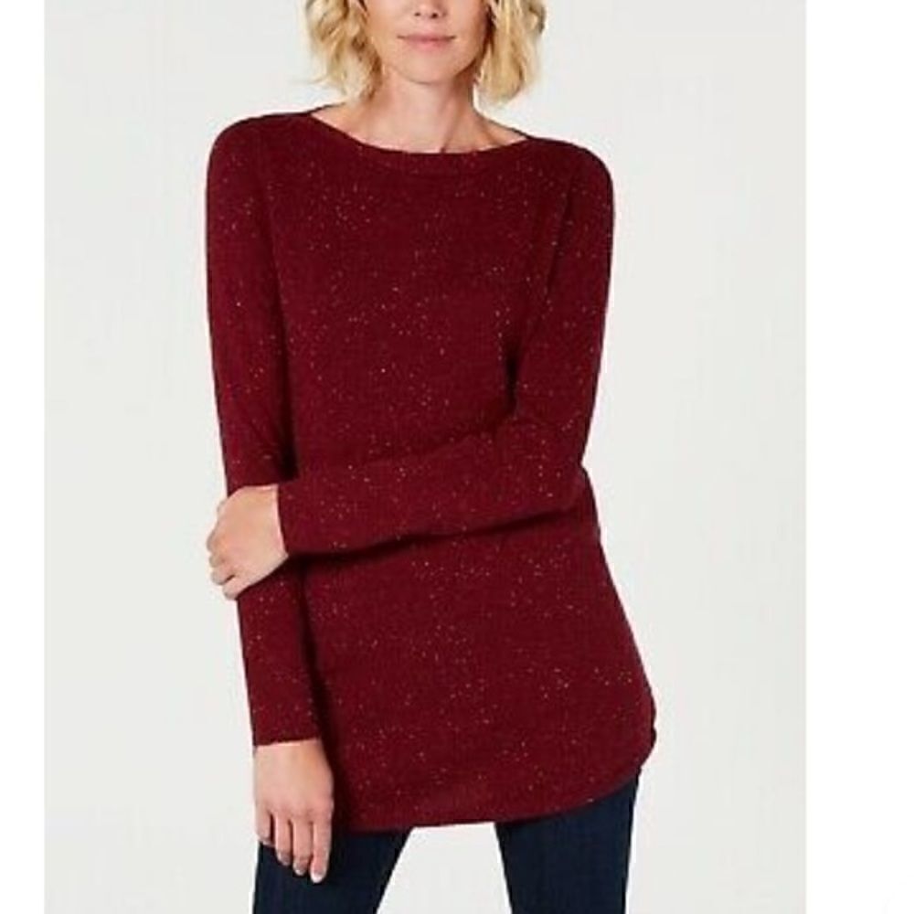 Karen Scott Womens Textured Tunic Sweater Merlot Neps Size Medium